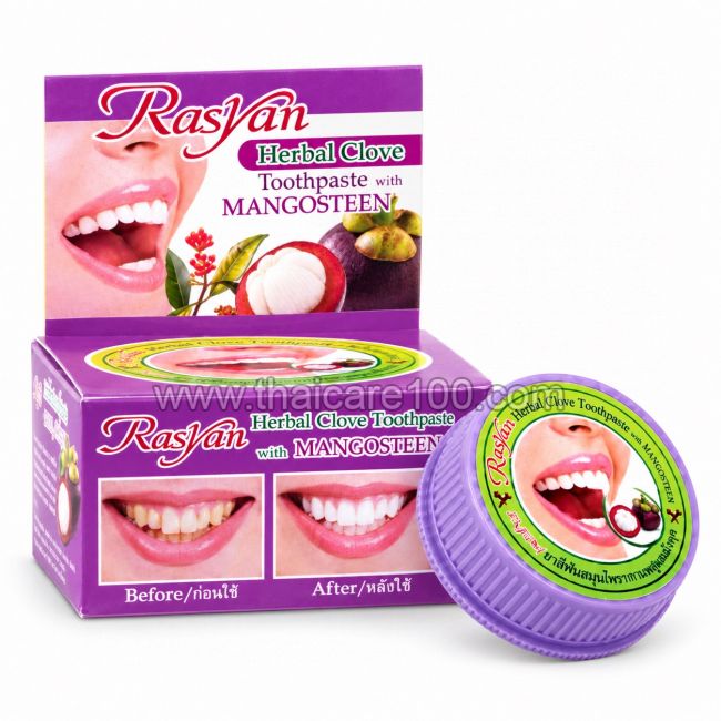 Тайская отбеливающая зубная паста Rasyan Mangosteen с мангостином от налёта