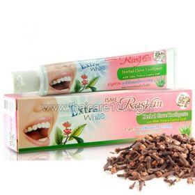 Экстра-отбеливающая зубная паста Extra White Isme Rasyan Herbal Clove Toothpaste с листом Гуавы 
